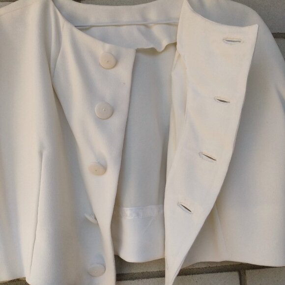 Vintage 60s Off-White Bolero Dress Jacket 42"B Rockabilly Formal Crepe Chiffon - Picture 2 of 10